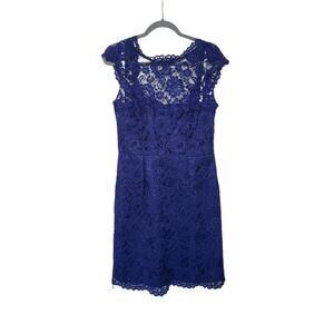 Shoshanna Blue Olivia Floral Lace Cocktail Fit & Flare Mini Dress, Size 8